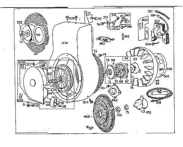 Rewind Starter And Flywheel Assembly Diagram and Parts List for 190400-190499 0010 - 0070 Briggs and Stratton Engine